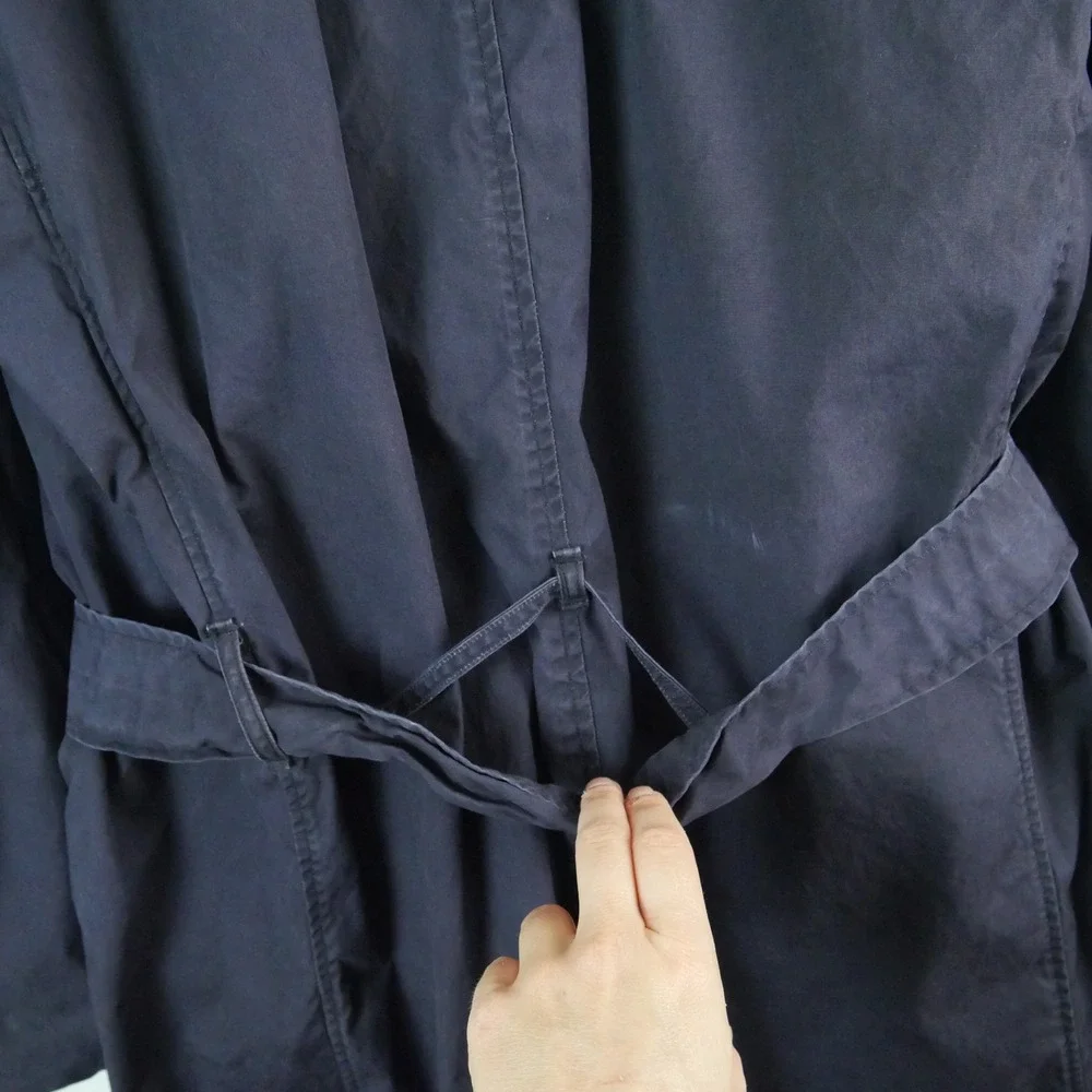 Vintage 60s U.S. NAVY Poplin Raincoat Trench Coat XL Military Blue Belted